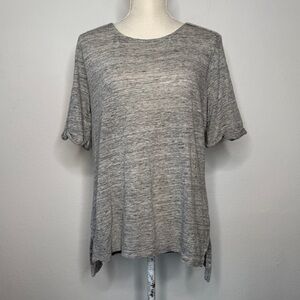 Frame Tee Shirt Linen Rolled Cuff Side Slit Epaulet Sleeve Made in USA Size M